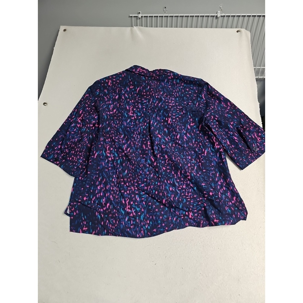 NEW Chicos Sz XL 3 Blue Pink 3/4 Sleeve Summer Button Up Shirt Top Art To Wear - Picture 7 of 9
